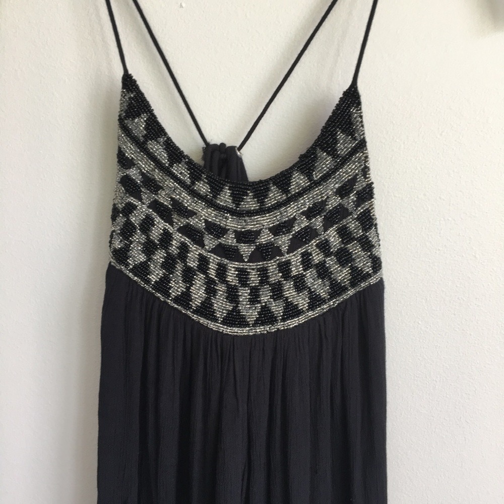 Amuse Society Marlowe Black Dress | Beaded Neckline Midi Dress Size Medium